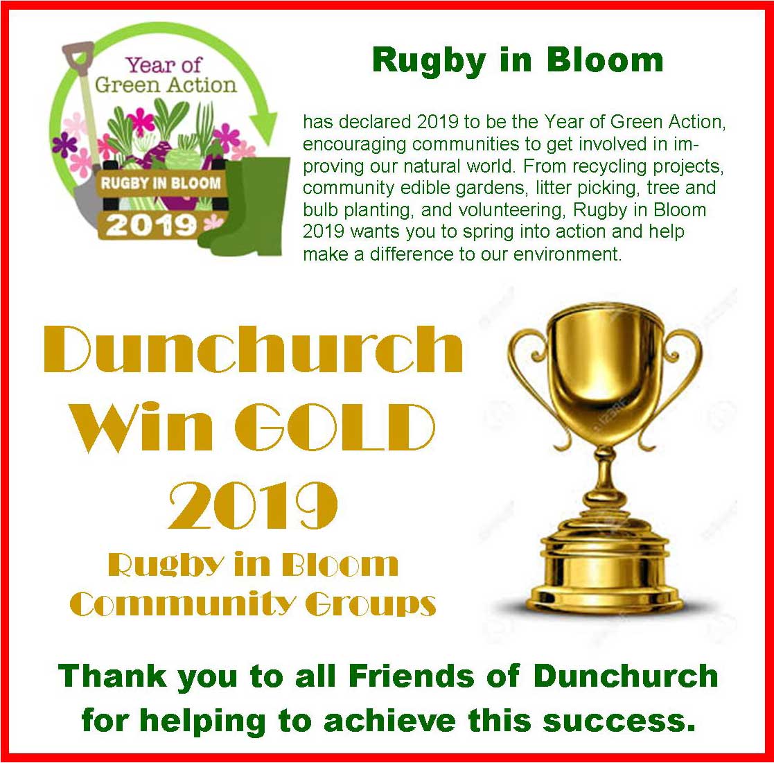 Rugby in Bloom - Gold Award in Community Groups